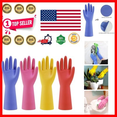 Eco-Friendly & Colorful Rubber Cleaning Gloves - 4 Pairs, Waterproof & Durable