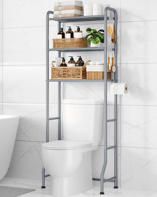 Space-Saving Over Toilet Storage Rack, 63.2'' H, Organizer with Holder & Hooks