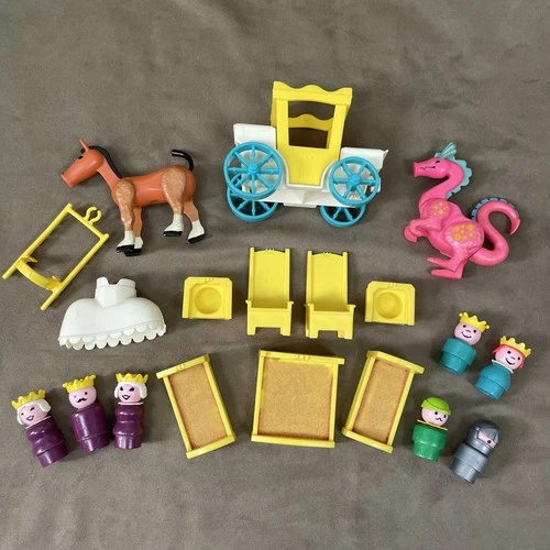Vintage Fisher Price Little People Castle Figures Accessories Lot Pink Dragon