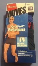 Hanes Moves Anti-Chafe Size 2XL 44-46” 3 Tagless Trunks Underwear