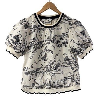 Voy Embroidered Top Small Blouse Puff Sleeve Boutique White Black