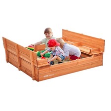  New Wooden Sandbox, 52.4 x 47.2 x 16.9 in Sand Box, Sand Pit with Foldable Ben