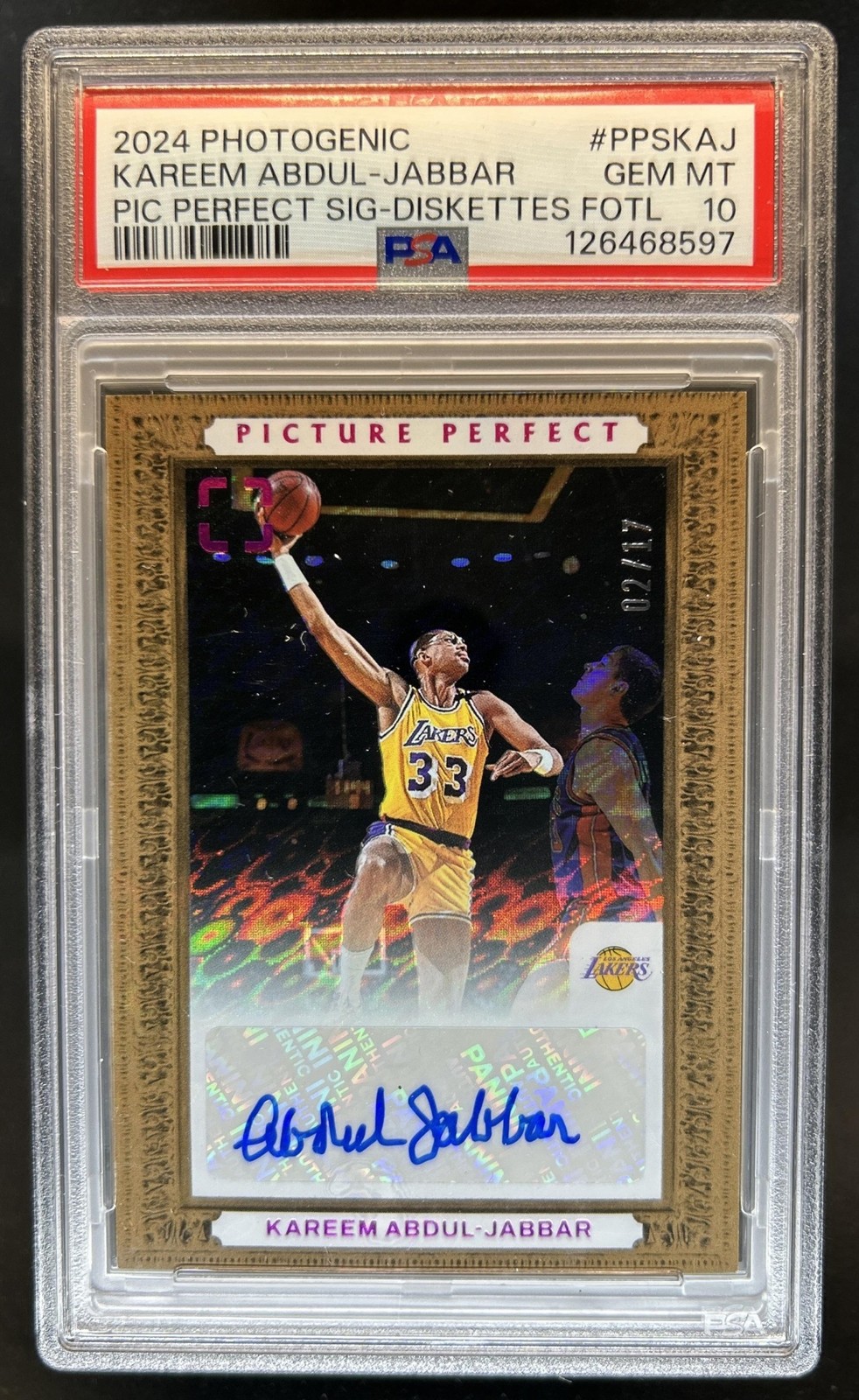 2024-25 Photogenic Kareem Abdul-Jabbar Picture Perfect Diskettes Auto /17 PSA 10