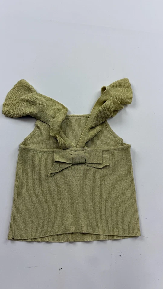 Zara Knit Top Girls Size 7 Gold Ruffle Strap Bow Back Ribbed Metallic Tank - Image 3 of 4