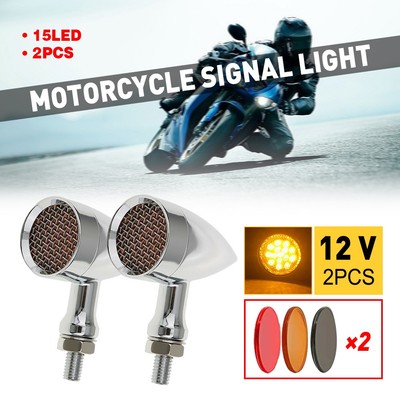 2x Chrome LED Motorcycle Bullet Amber Red Brake Turn Blinker Signal Lights