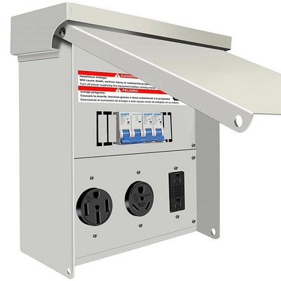 Temporary Power Outlet Panel with 20,30,50 Amp Receptacle Installed with Breaker