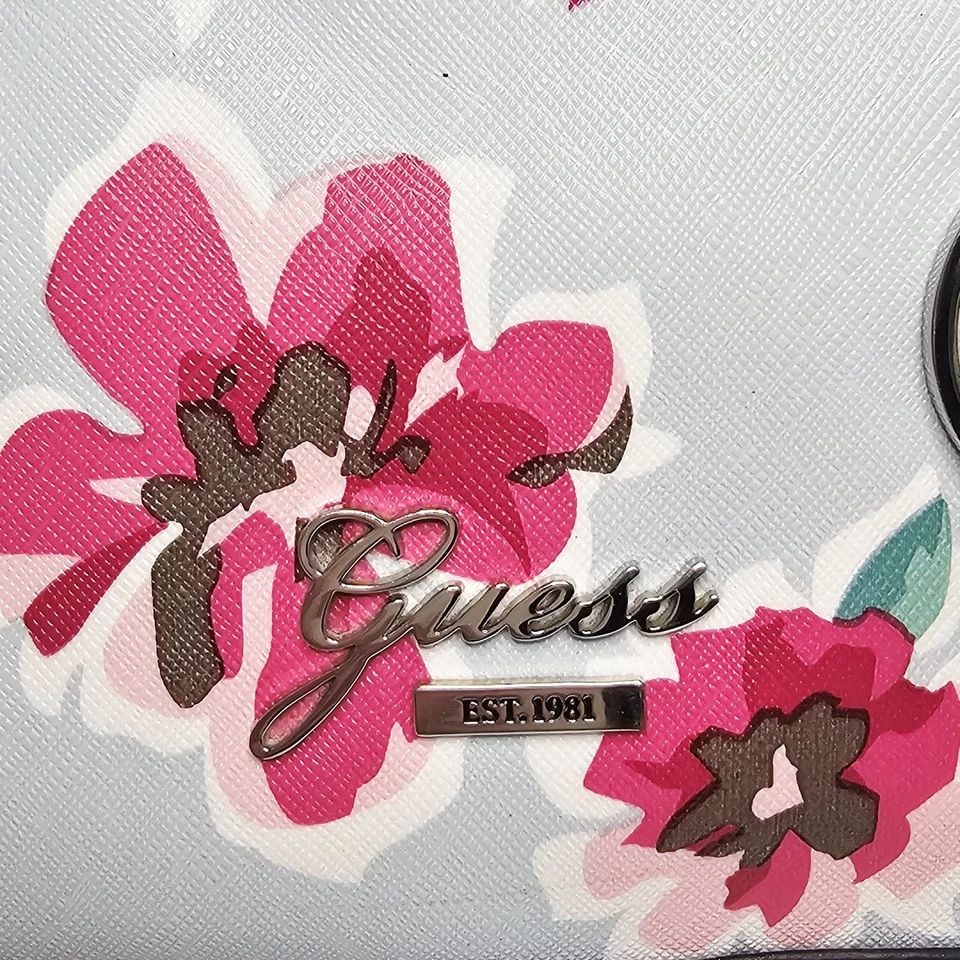 GUESS Floral Multicolor Womens Tote Shoulder Bag Purse Pink Roses Leopard Lining - Image 4 of 4