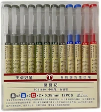 12 Pcs 0.35Mm 3Color Gel Ink Pen Japanese Stationery Extra Fine Chinese Ballpoin
