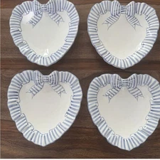 Vg set of 4- The Haldon Group 6” Plates W/ Blue Ribbon Striped Border