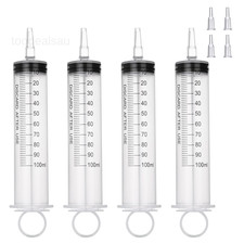 4 Pack 100mL Syringes, Large Plastic Syringe with Tip Adapter for clear