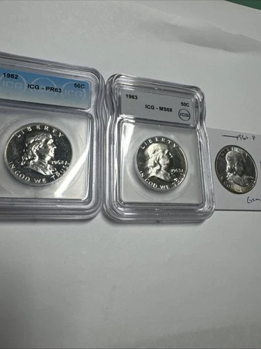 1963 Proof Franklin PR68 1962 PR63 Look Cameo Label Mistake 1960 BU 3 US Silver