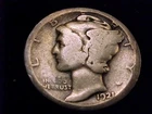 1921-D  Mercury Dime, About Good to nearly  Good Grade.
