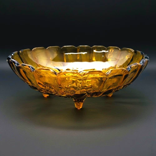 💠 Indiana Glass “Harvest Grape” Amber Oval Fruit Bowl – Footed – Vintage