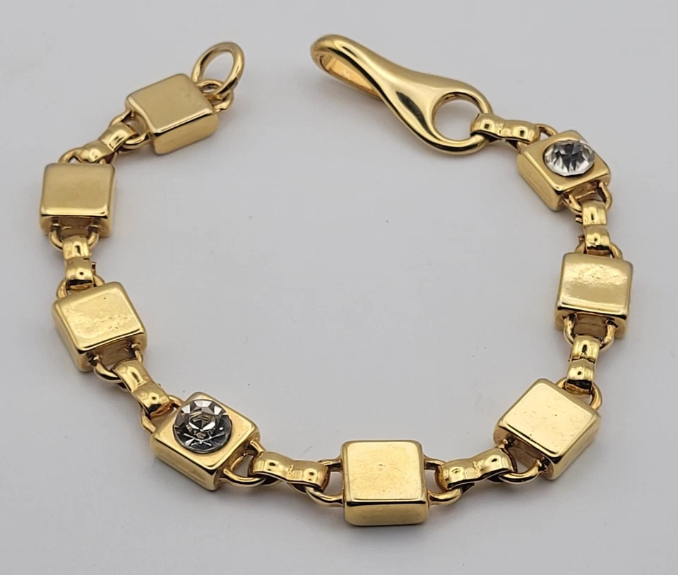 Bijou Bracelet Vintage Metal Doré Et Cristal Blanc #TA# K34 - Photo 1/4