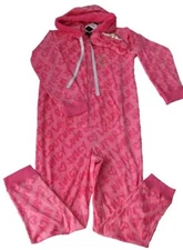 Juicy Couture Pink Graffiti One Piece Footed Fleece Pajamas w/Eye Mask Wms $68
