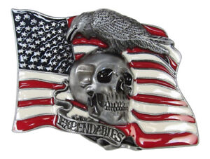 Bucle placa de cinturón esmaltado calavera fondo bandera EE.UU, expendables