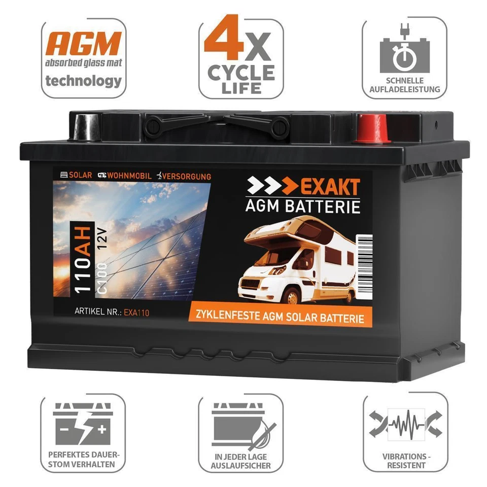 AGM Solarbatterie 110Ah 12V Wohnmobil Versorgung Boot Solar Batterie Gel 100Ah - Bild 3 von 4