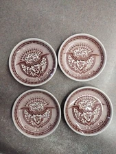 4 Fair Winds Butter Pats/Coasters Brown Transfer Ware Alfred Meakin 4.25"