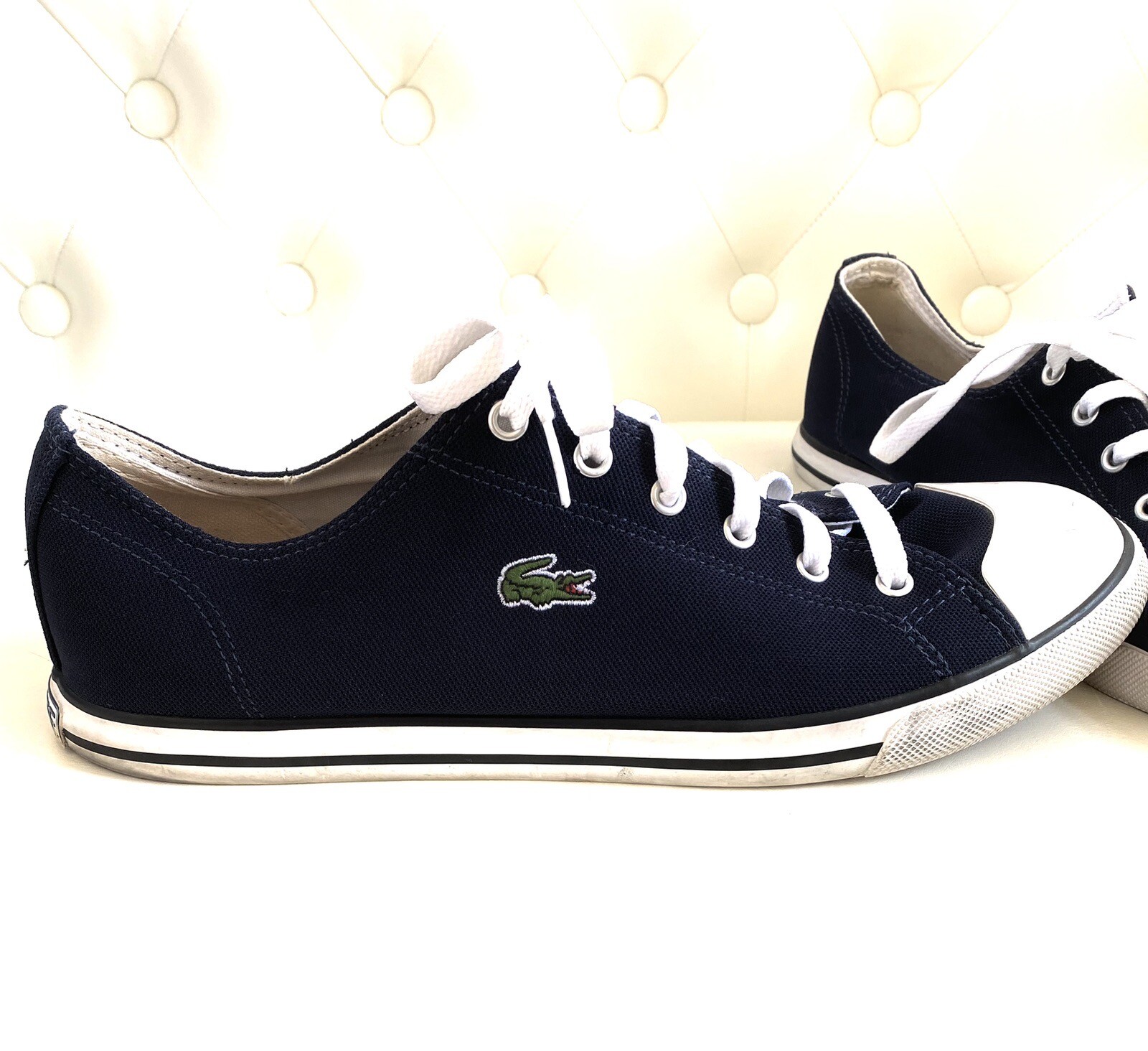 Lacoste Mens Canvas Boat Shoes Navy & White Size 12 E… Gem