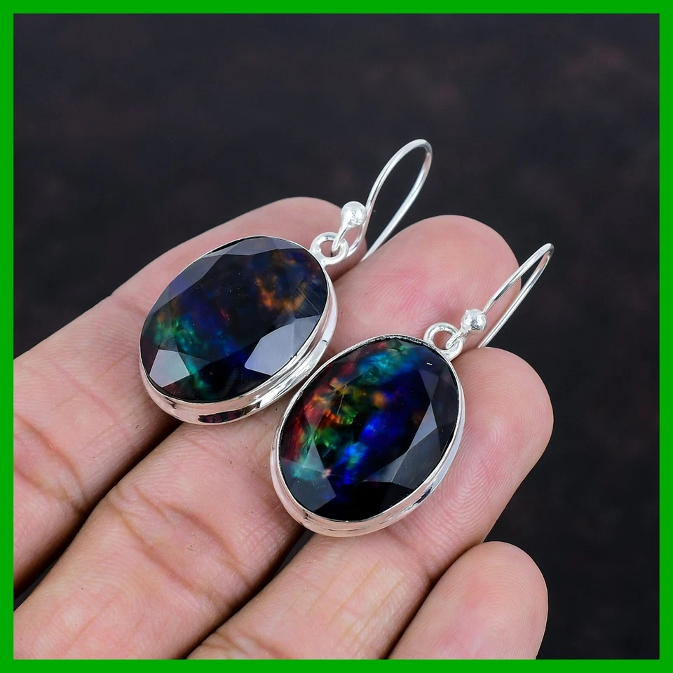 Висячие серьги-капли с драгоценными камнями аммолитами ювелирные изделия из чистого серебра на день матери - Изображение 4 из 4