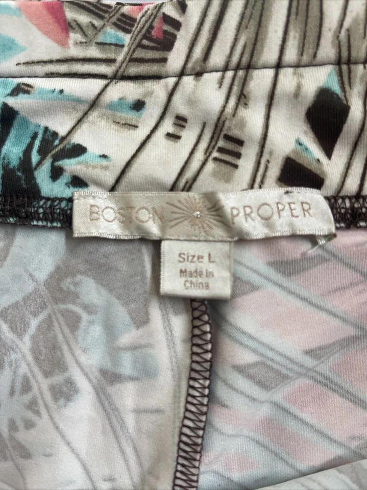 Boston Proper Women's Size Large Leggings Pink Teal Workout Pants Crop - Image 3 of 4