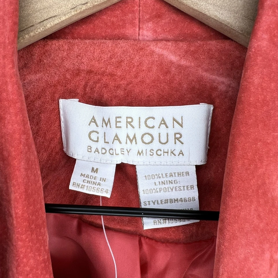 NUEVO NUEVO CON ETIQUETAS American Glamour Badgley Mischka Gamuza Frente Abierto Chaqueta Mediana Roja Foto 3 de 4