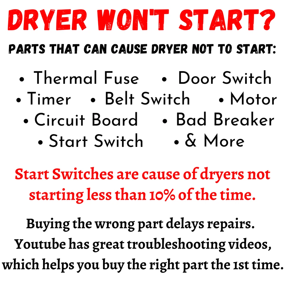 Interruptor de arranque de secadora KENMORE genuino OEM 346343 WP343 AP6008618 empujar a arrancar Foto 2 de 4