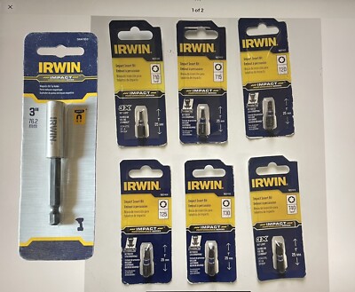 IRWIN TORX T10, T15, T20, T25, T30, T40, LOT OF 6 IMPACT BITS & 3'' MAGNETIC HOLD