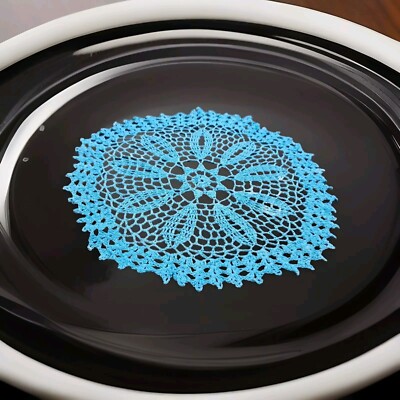 Old Ukranian Handmade Turquoise Crochet Doily 10'' Lace Home Decor Tea Party