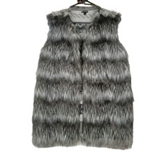 Hannah Nordic Fair Isle Cozy Grey Faux Fur Cottagecore Sweater Vest Back Large