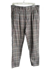 Cotton On Oxford Trouser Plaid Pleated Straight Fit Tapered Ankle Waist Size 32