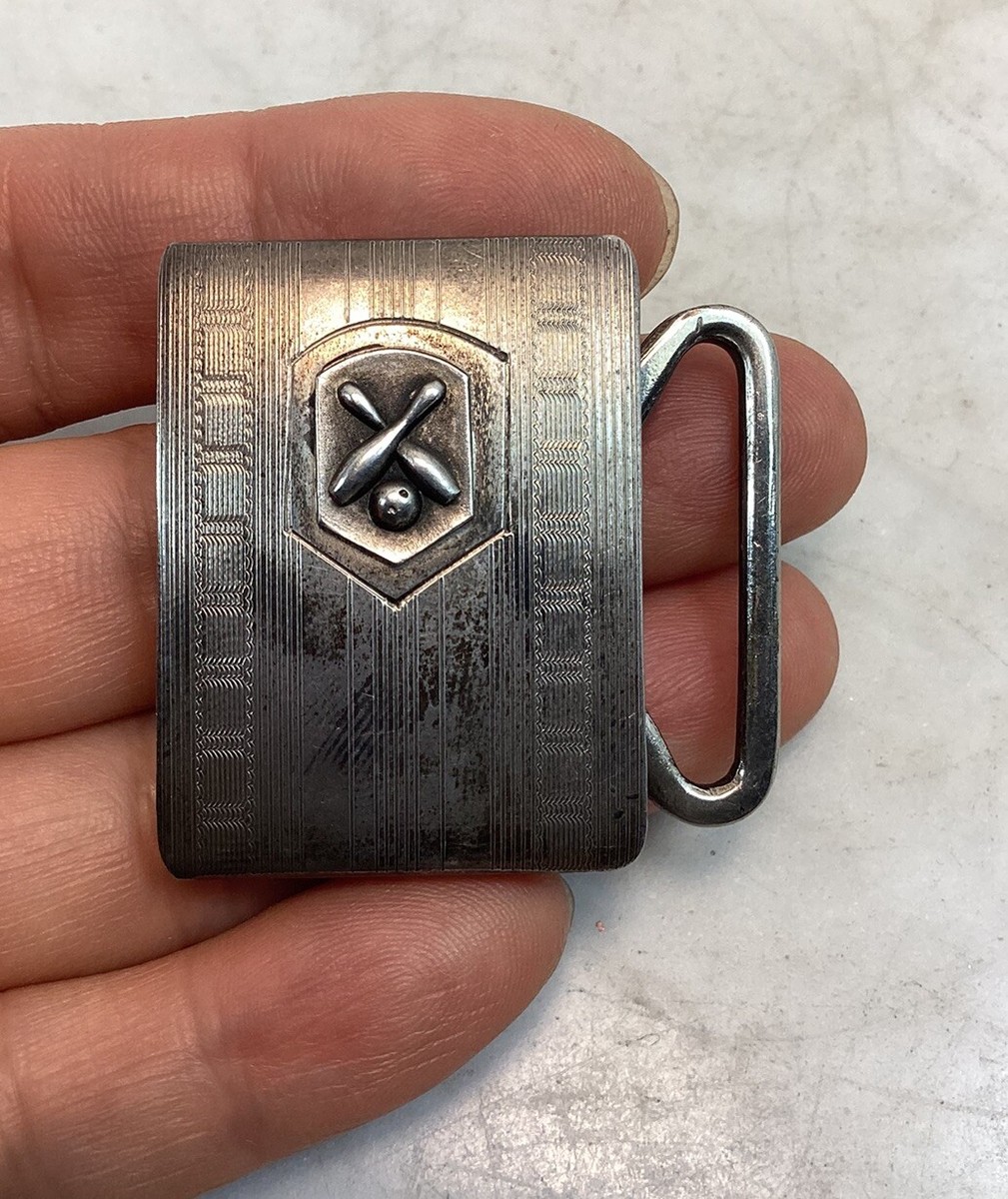 Vintage Sterling Silver Bowling Pin Ball Belt Buckle 19  display picture 2