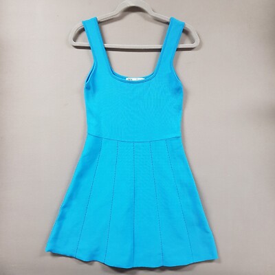 Zara Fit and Flare Bandage Dress Womens Medium Blue Sleeveless Stretch |  eBay