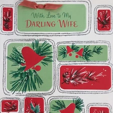 Vintage Christmas Greeting Card Mid Century NORCROSS Wife Oversized Jingle Bells