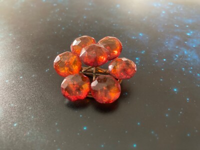 Vintage brass and faceted amber round brooch pin