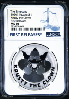 #ad 2020 Simpsons Krusty the Clown $1 1oz .9999 Silver COIN NGC MS70 FR Simpson $99.97