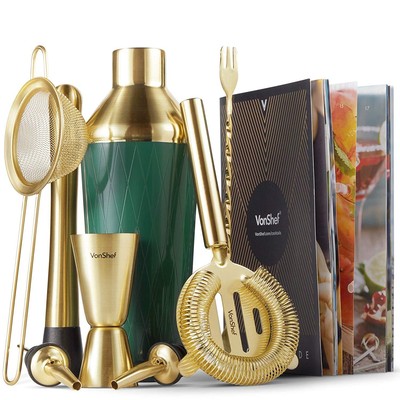 Vonshef Shaker Game Of Cocktail Green And Golden Of 9 Parts Mortar