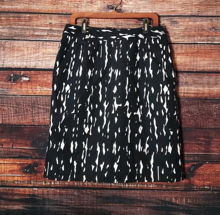 Falda Lápiz East 5th Talla 14 Negra Blanca Estampado Abstracto Algodón Forrada Cremallera Trasera  Foto 3 de 4