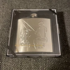 5 oz Metal Flask • Fishing Design • New In Box, Sealed.