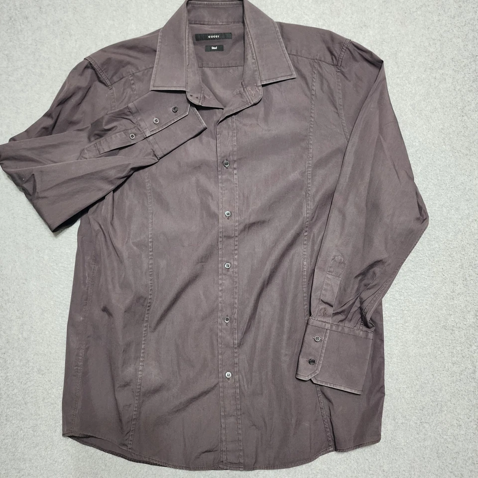 Camisa de vestir Gucci para hombre ajustada gris con botones manga larga talla 44/17,5 XL  Foto 2 de 4
