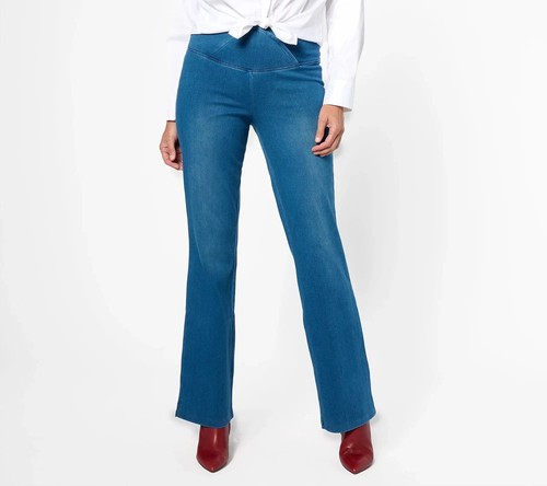 Women w/Control 8 Tall Elite Prime Stretch Denim Flare Pants A615329 MIDWASH