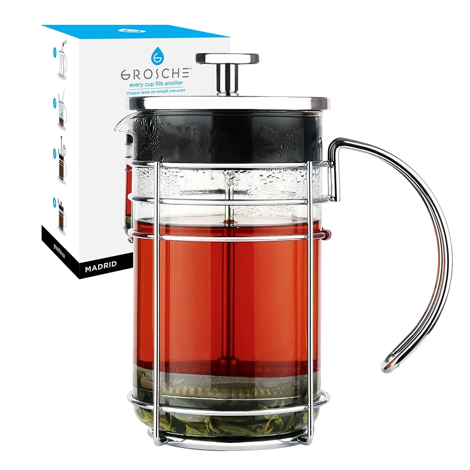 GROSCHE MADRID French Press - Premium Coffee and Tea Maker - 1.0L - 34oz - Bo...