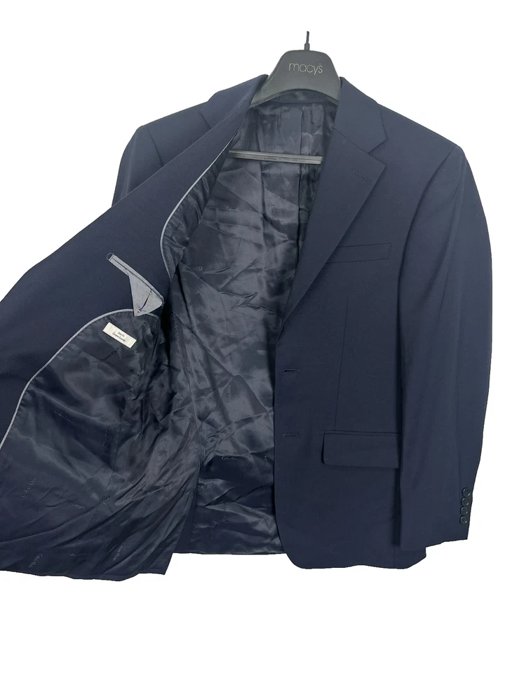 CALVIN KLEIN Suit Jacket 36S Pants 30x29 Navy Blue Slim Fit Wool Blend Stretch - Image 4 of 4