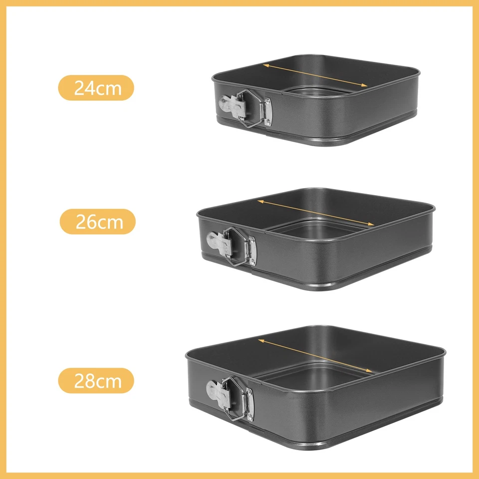 3er Set eckig Backformen Springformen Kuchenformen Blechformen Ø24/26/28 cm grau - Bild 2 von 4