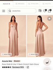 Azazie Mei Stretch Rose Gold A-Line V-Neck Stretch Satin Dress size 6