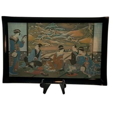 VINTAGE SOHO Inc. UTAGAWA TOYOHARU Rectangle Tray A Winter Party Curled Edges