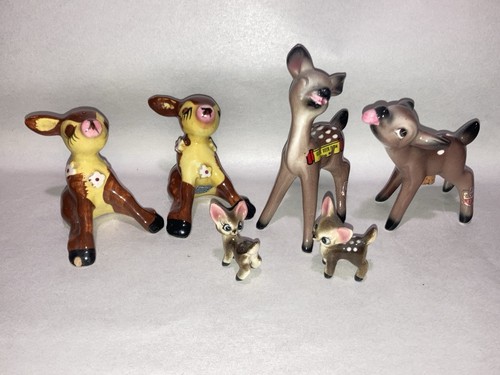 6 Vintage Ceramic Deer Fawn Figures Enesco, Ucagco