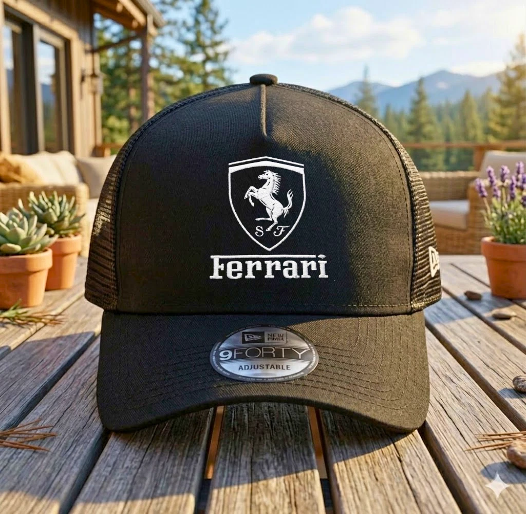 Ferrari Embroidered Trucker Hat Mens Racing Supercar Mesh Cap Snapback