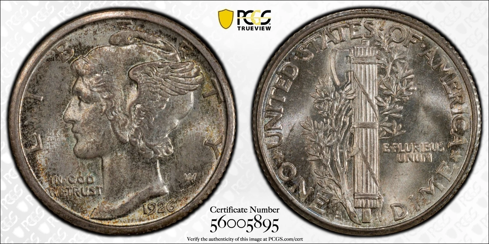 1926 S Mercury Dime 10c PCGS MS 65 Strong Bands!!