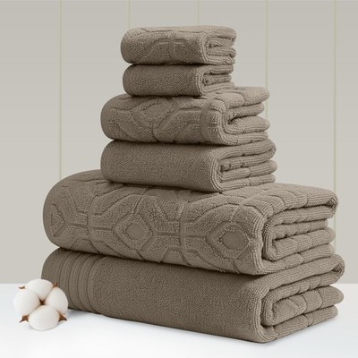 Amrapur Overseas 6-teiliges Garn gefärbt Diamond Gate Jacquard Handtuch Set Taupe